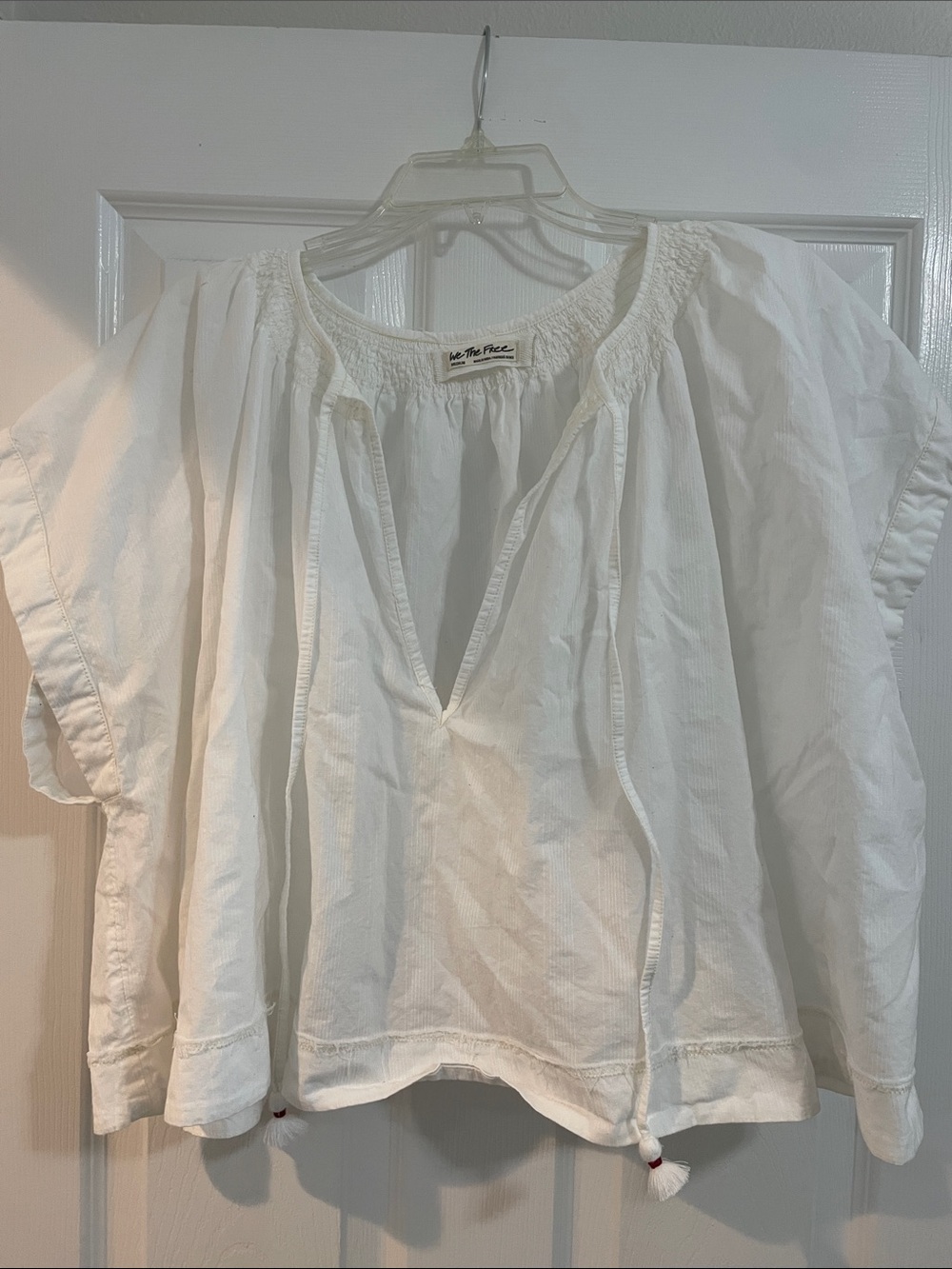 Free People White Boho Tie-Front Peasant Top